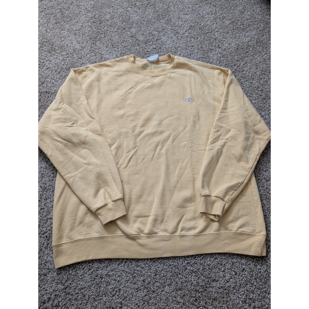 Y2K Champion Mens Authentic Crewneck Sweatshirt Butter Pastel Yellow‎ XXL